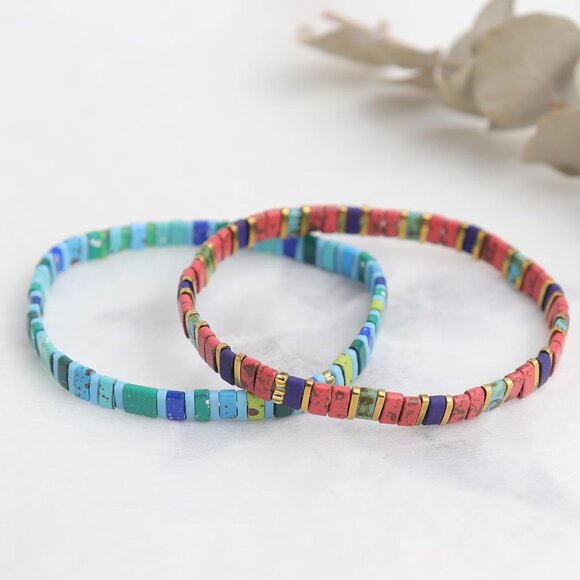 Colorful Tila Flat Beads Stretch Bracelets for Women Beaded Link Bracelet Summer - Picture 6 of 6